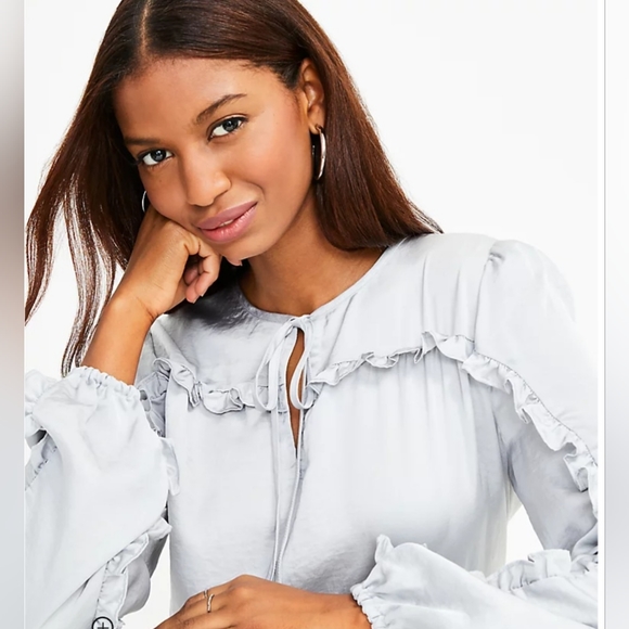 Loft Women's Petite Ruffle Long Sleeve Blouse - Picture 8 of 9